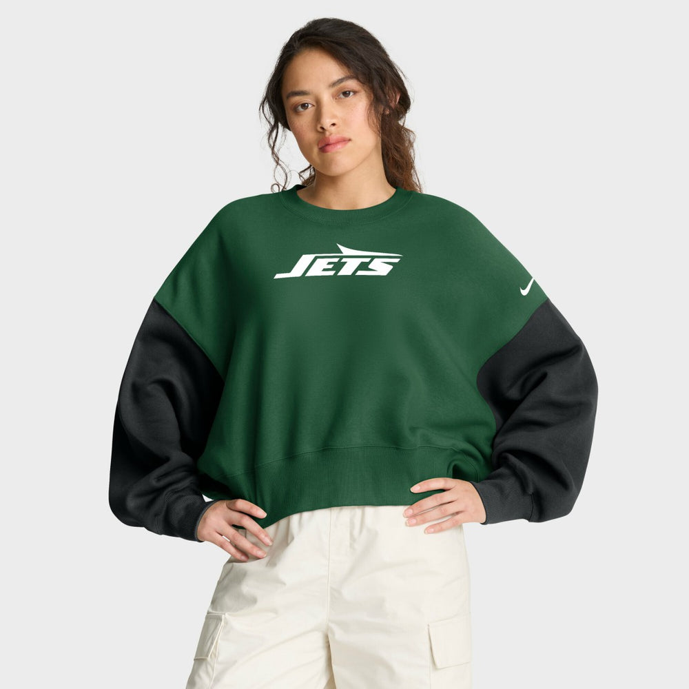 New York Jets Women's Oversized Color-Block Pullover Sweatshirt - Green - Nike