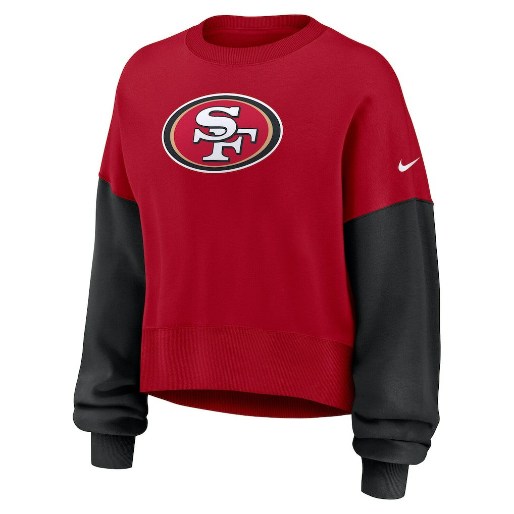 San Francisco 49ers Women's Oversized Color-Block Pullover Sweatshirt - Scarlet - Nike