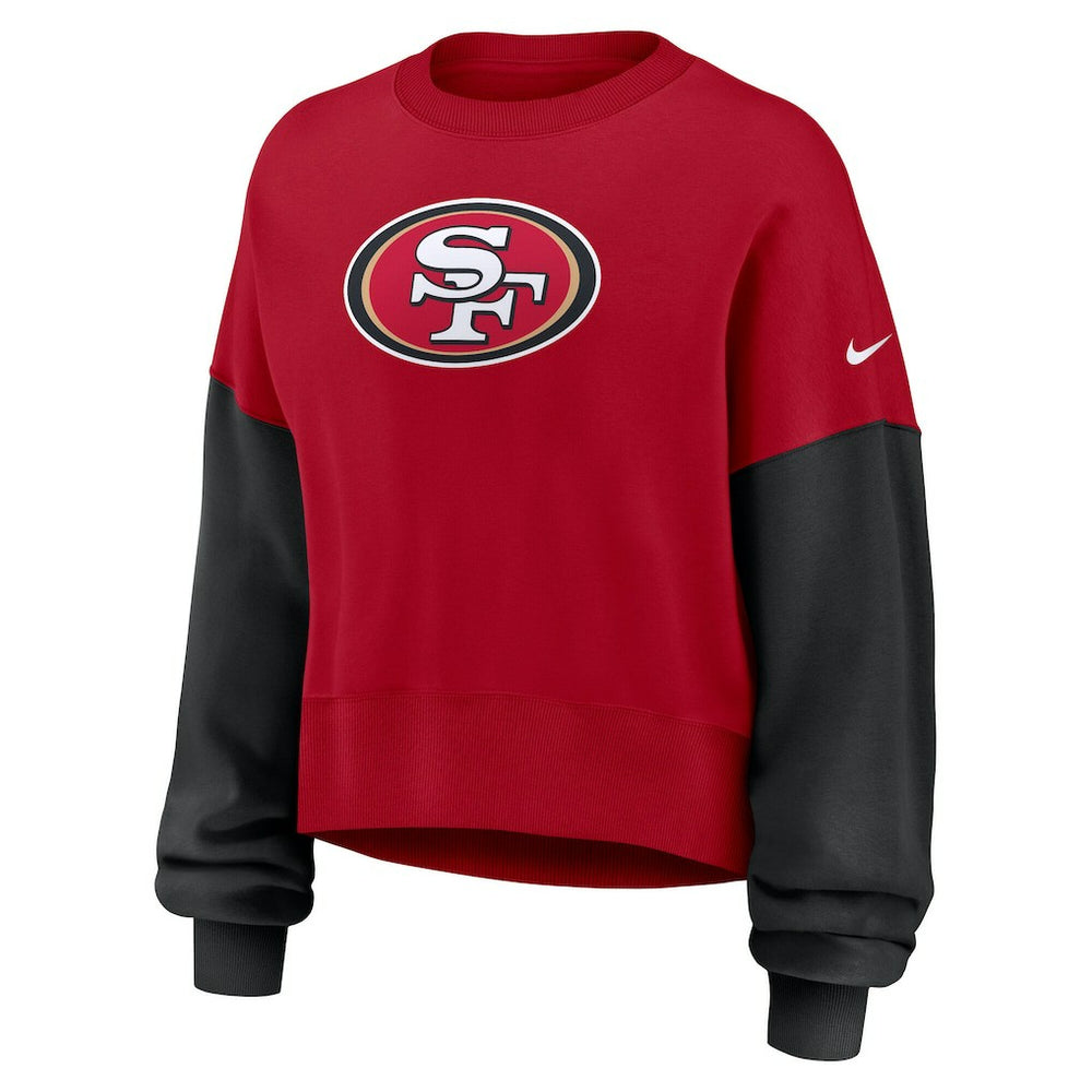 San Francisco 49ers Women's Oversized Color-Block Pullover Sweatshirt - Scarlet - Nike