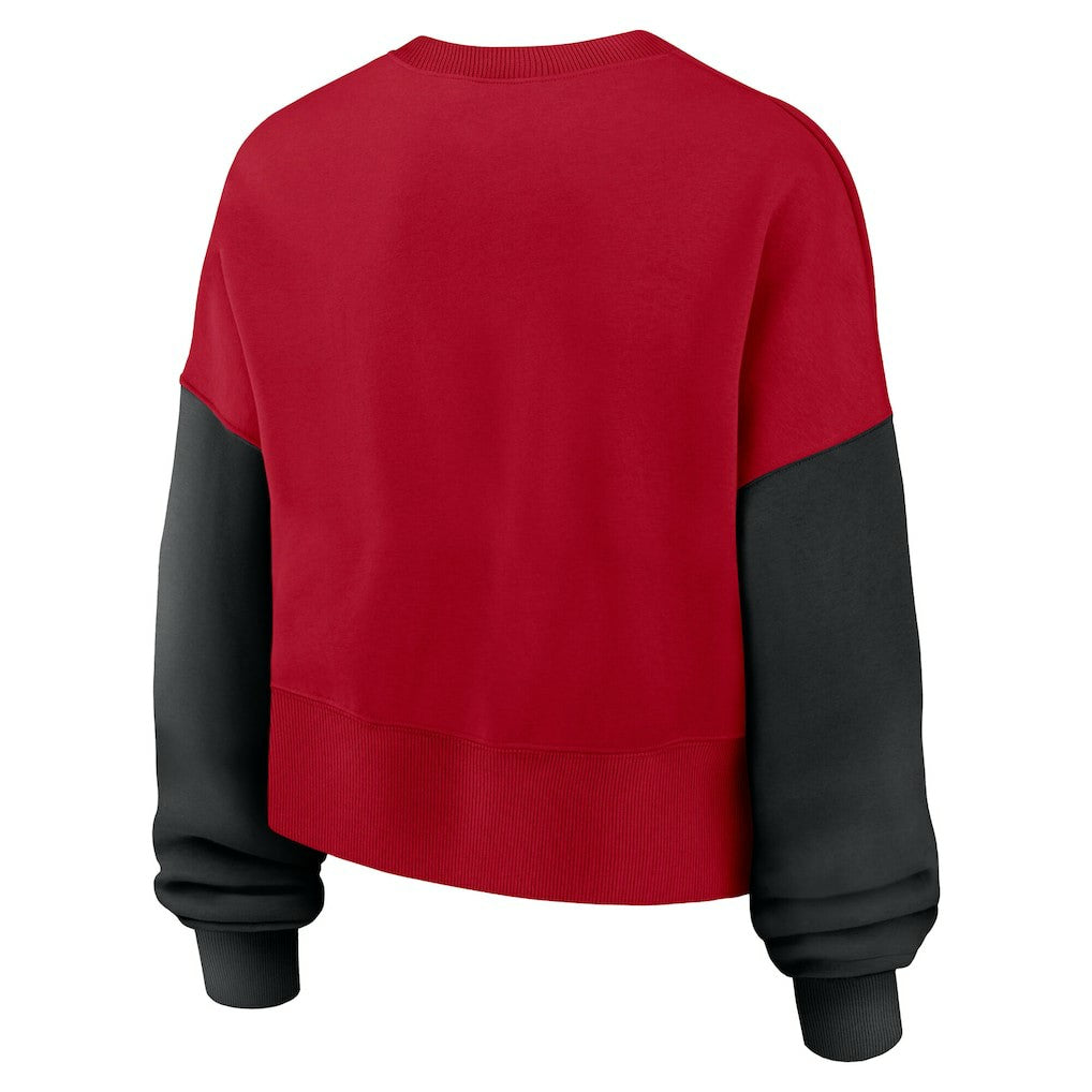 San Francisco 49ers Women's Oversized Color-Block Pullover Sweatshirt - Scarlet - Nike