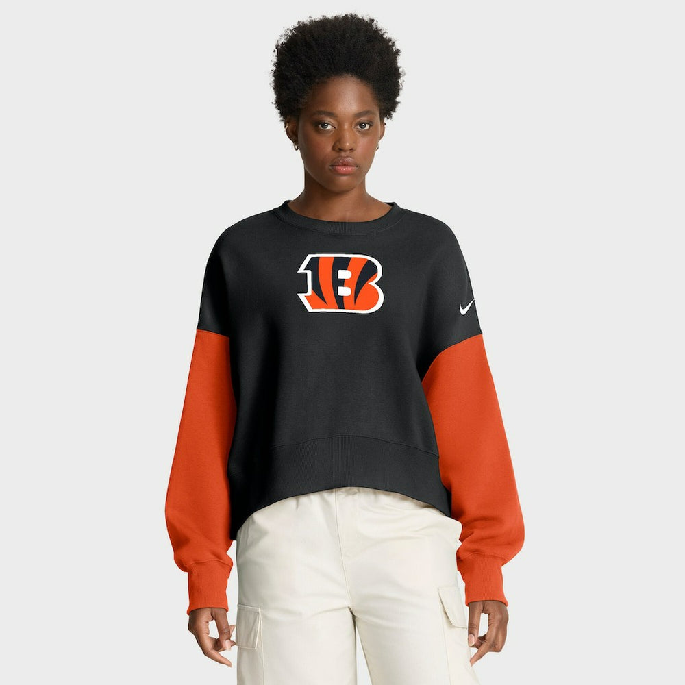 Cincinnati Bengals Women's Oversized Color-Block Pullover Sweatshirt - Black - Nike