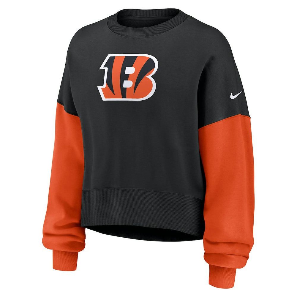 Cincinnati Bengals Women's Oversized Color-Block Pullover Sweatshirt - Black - Nike