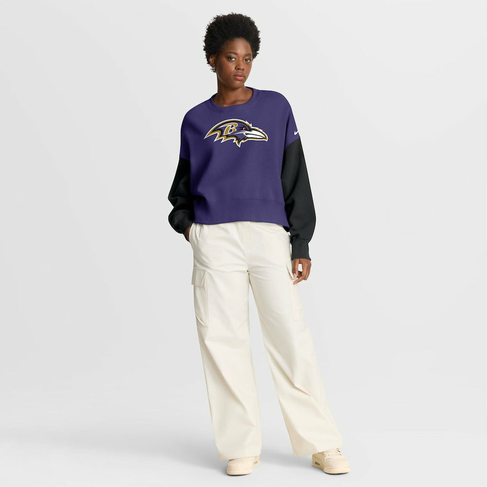 Baltimore Ravens Women's Oversized Color-Block Pullover Sweatshirt - Purple - Nike