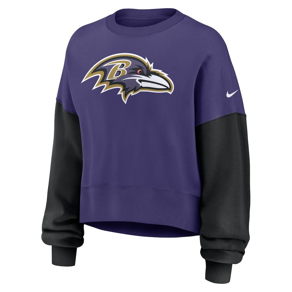 Baltimore Ravens Women's Oversized Color-Block Pullover Sweatshirt - Purple - Nike