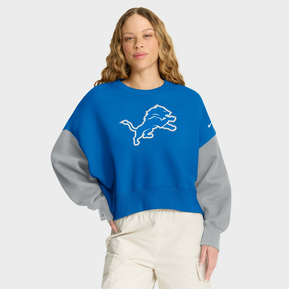 Detroit Lions Women's Oversized Color-Block Pullover Sweatshirt - Blue - Nike