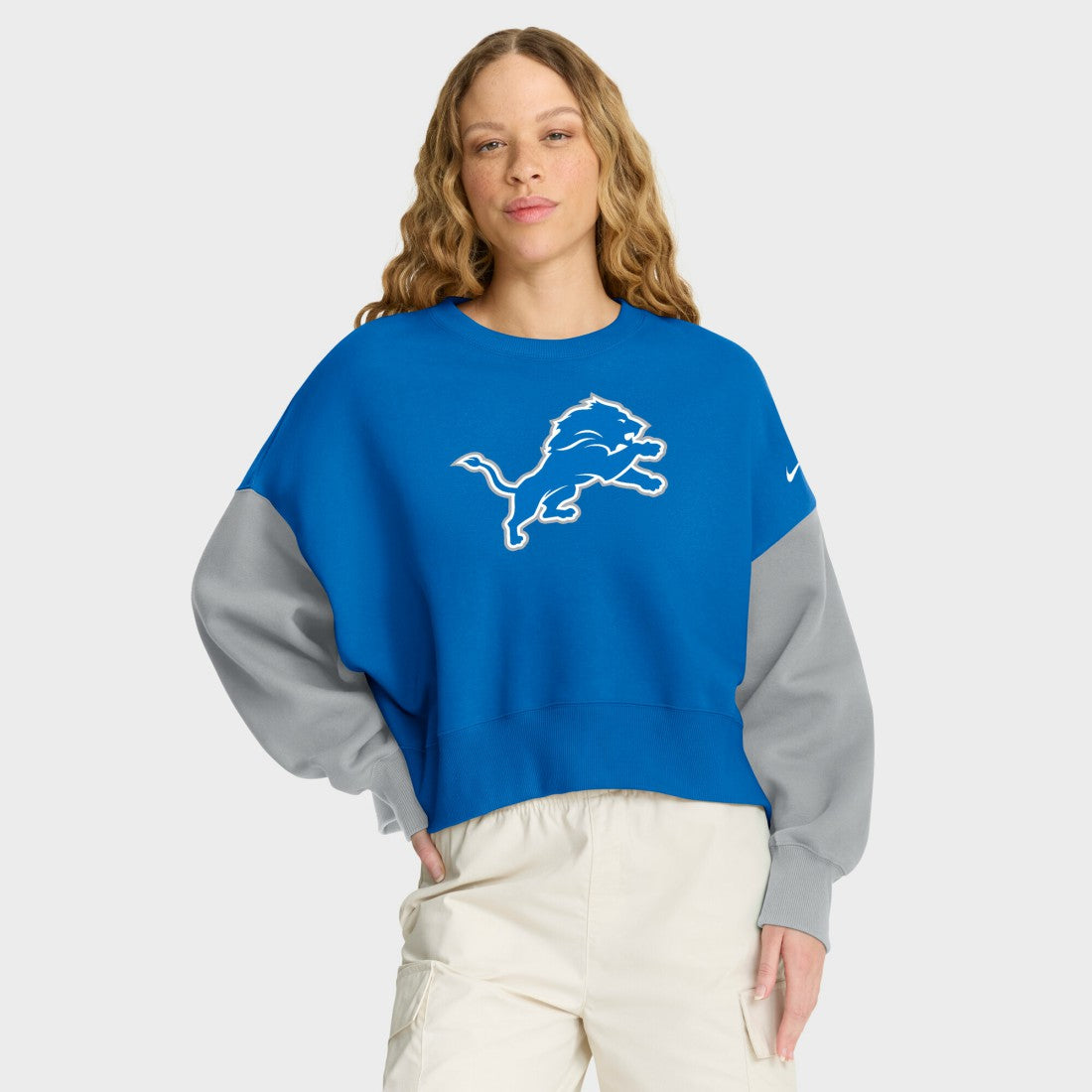 Detroit Lions Women's Oversized Color-Block Pullover Sweatshirt - Blue - Nike