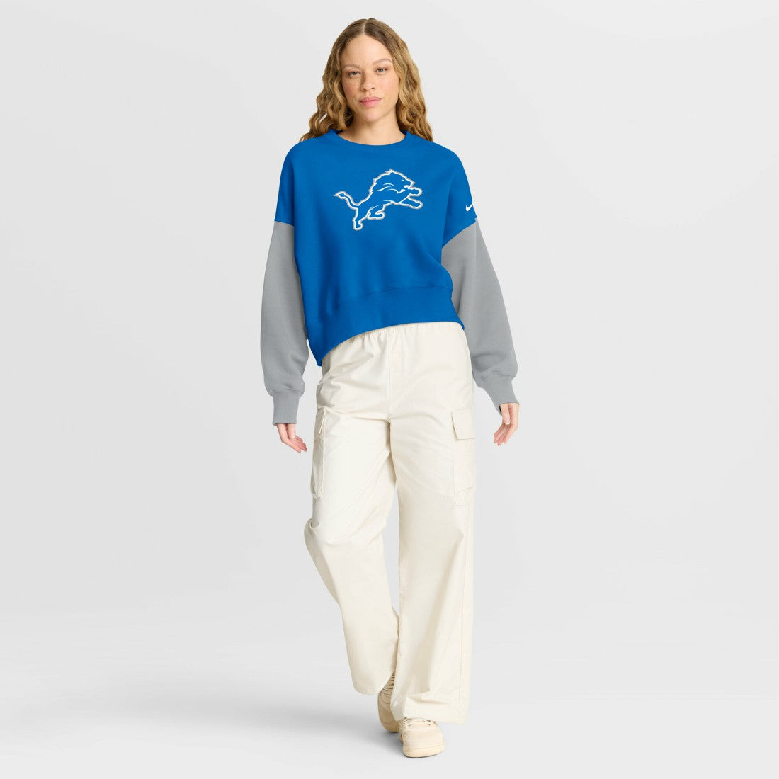 Detroit Lions Women's Oversized Color-Block Pullover Sweatshirt - Blue - Nike