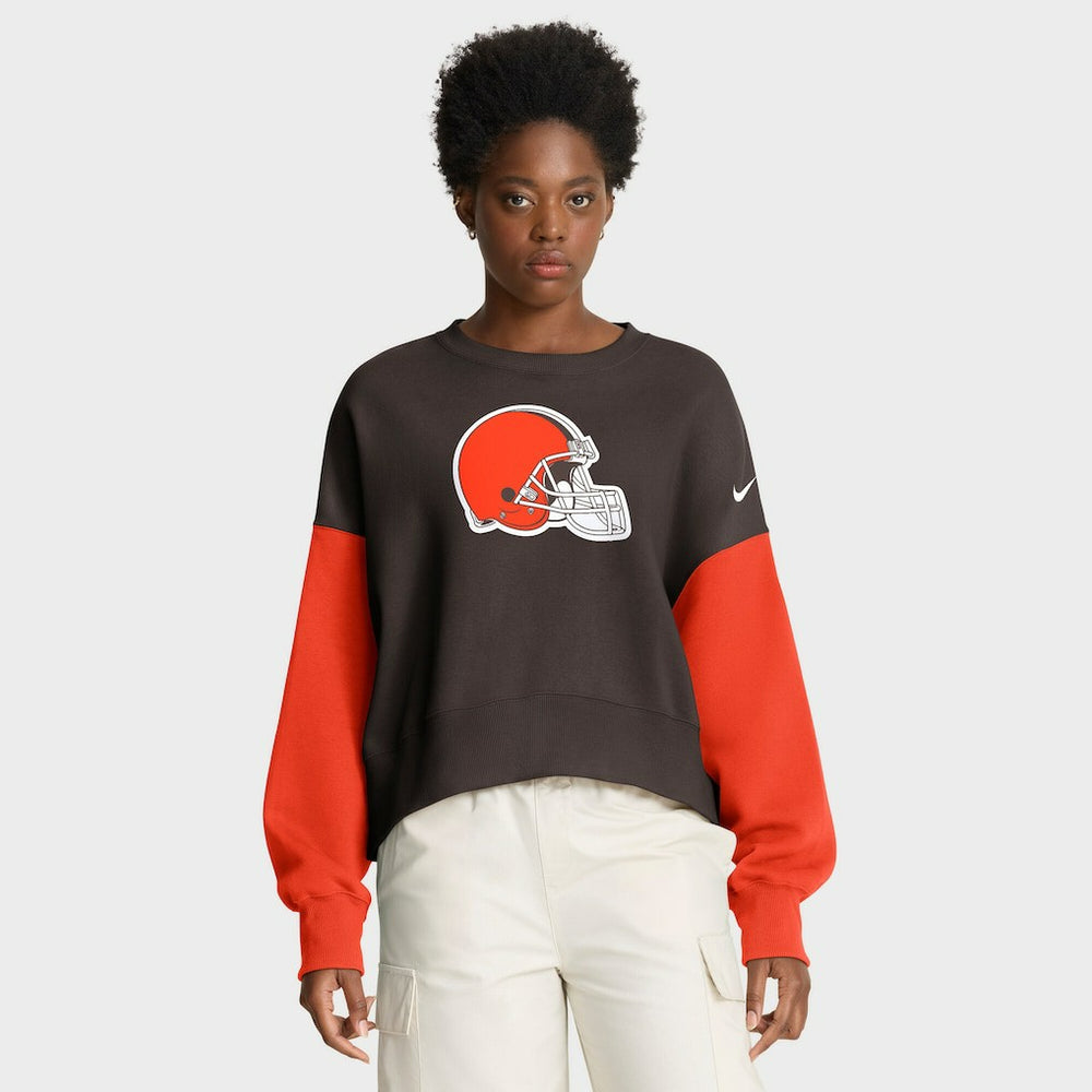 Cleveland Browns Women's Oversized Color-Block Pullover Sweatshirt - Brown - Nike