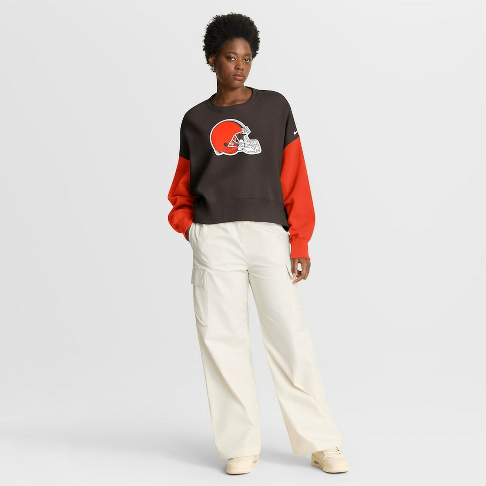 Cleveland Browns Women's Oversized Color-Block Pullover Sweatshirt - Brown - Nike