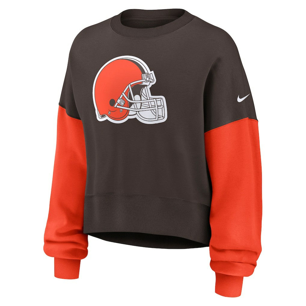 Cleveland Browns Women's Oversized Color-Block Pullover Sweatshirt - Brown - Nike