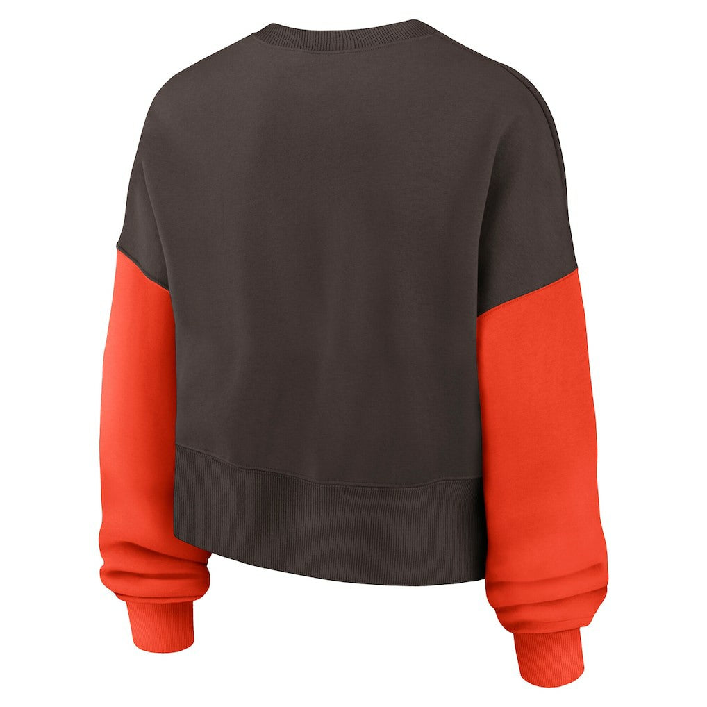 Cleveland Browns Women's Oversized Color-Block Pullover Sweatshirt - Brown - Nike
