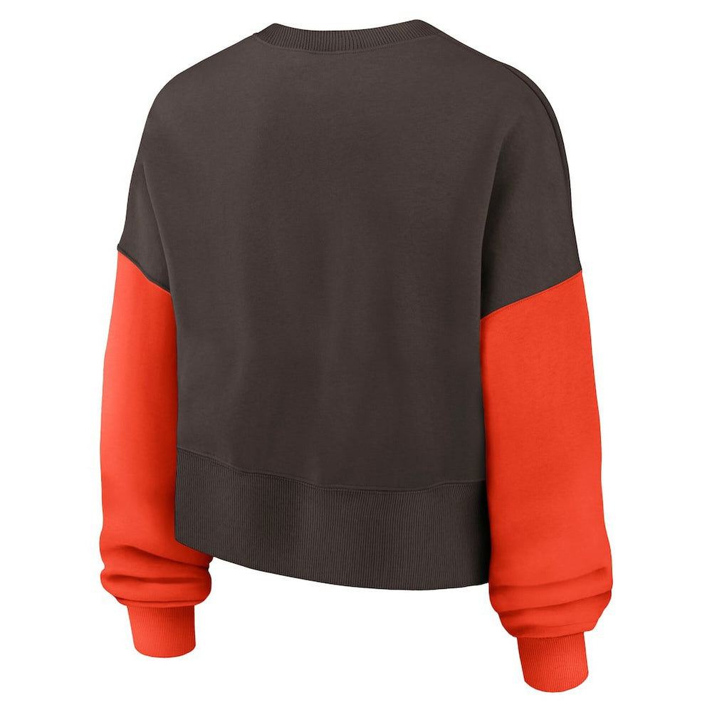 Cleveland Browns Women's Oversized Color-Block Pullover Sweatshirt - Brown - Nike