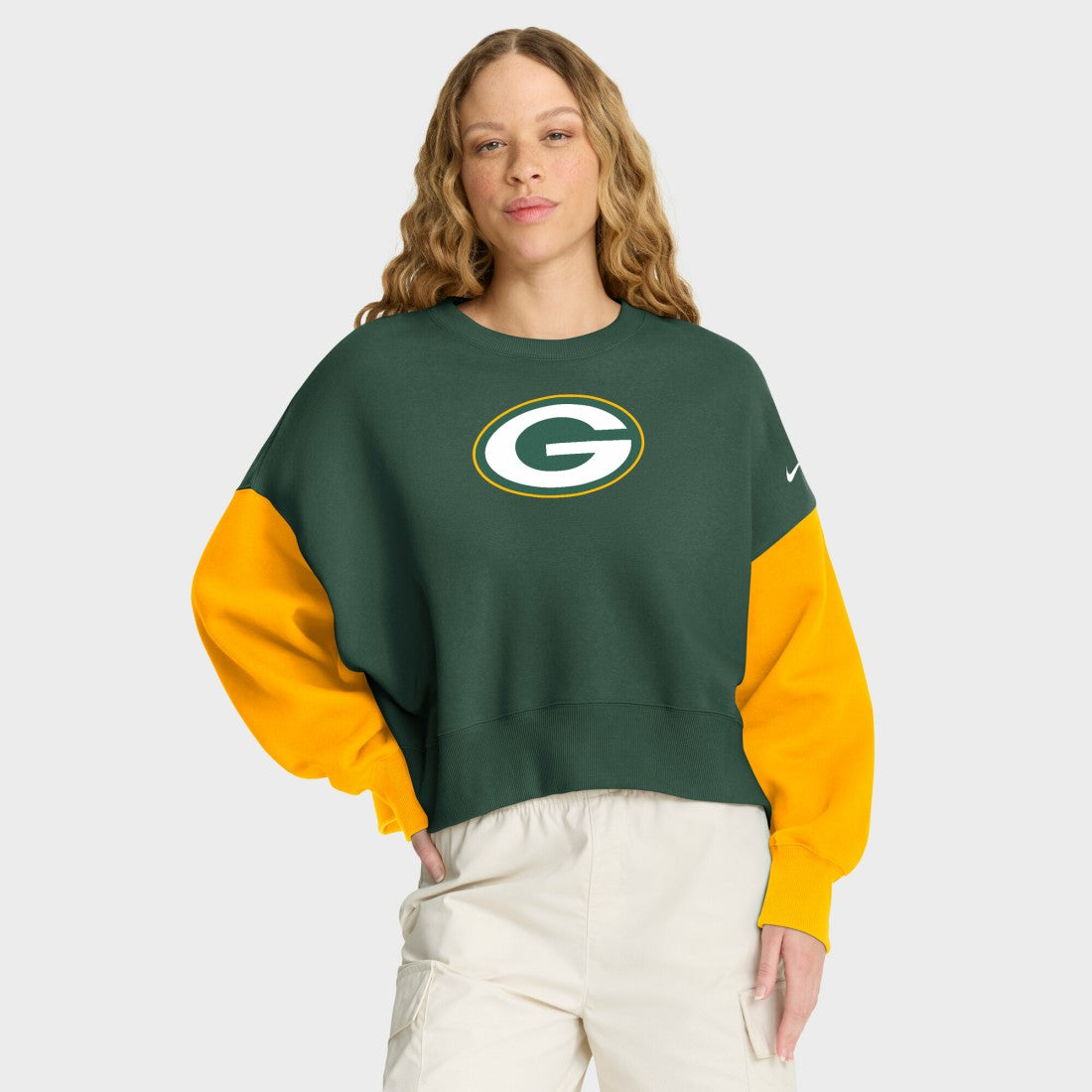 Green Bay Packers Women's Oversized Color-Block Pullover Sweatshirt - Green - Nike