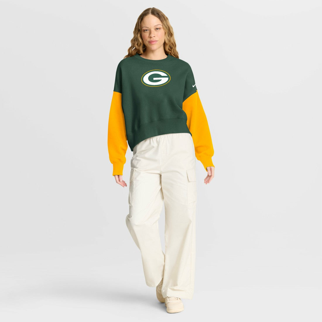 Green Bay Packers Women's Oversized Color-Block Pullover Sweatshirt - Green - Nike