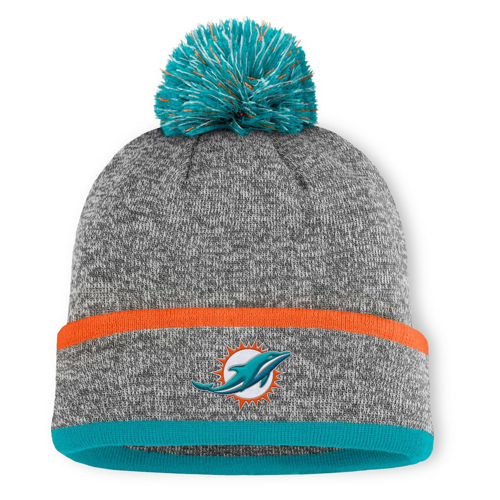 Miami Dolphins Motion Cuffed Knit Hat with Pom - Heather Gray - Fanatics