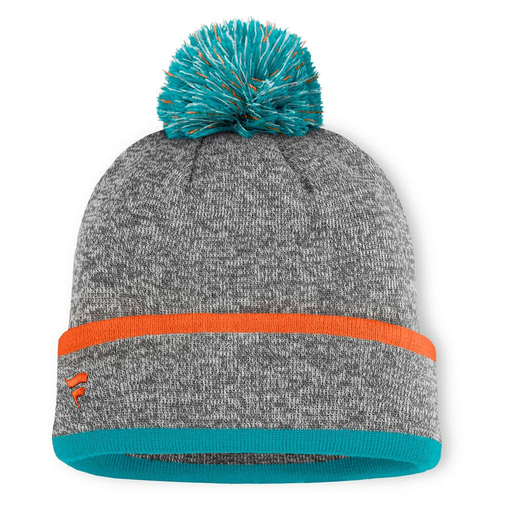 Miami Dolphins Motion Cuffed Knit Hat with Pom - Heather Gray - Fanatics