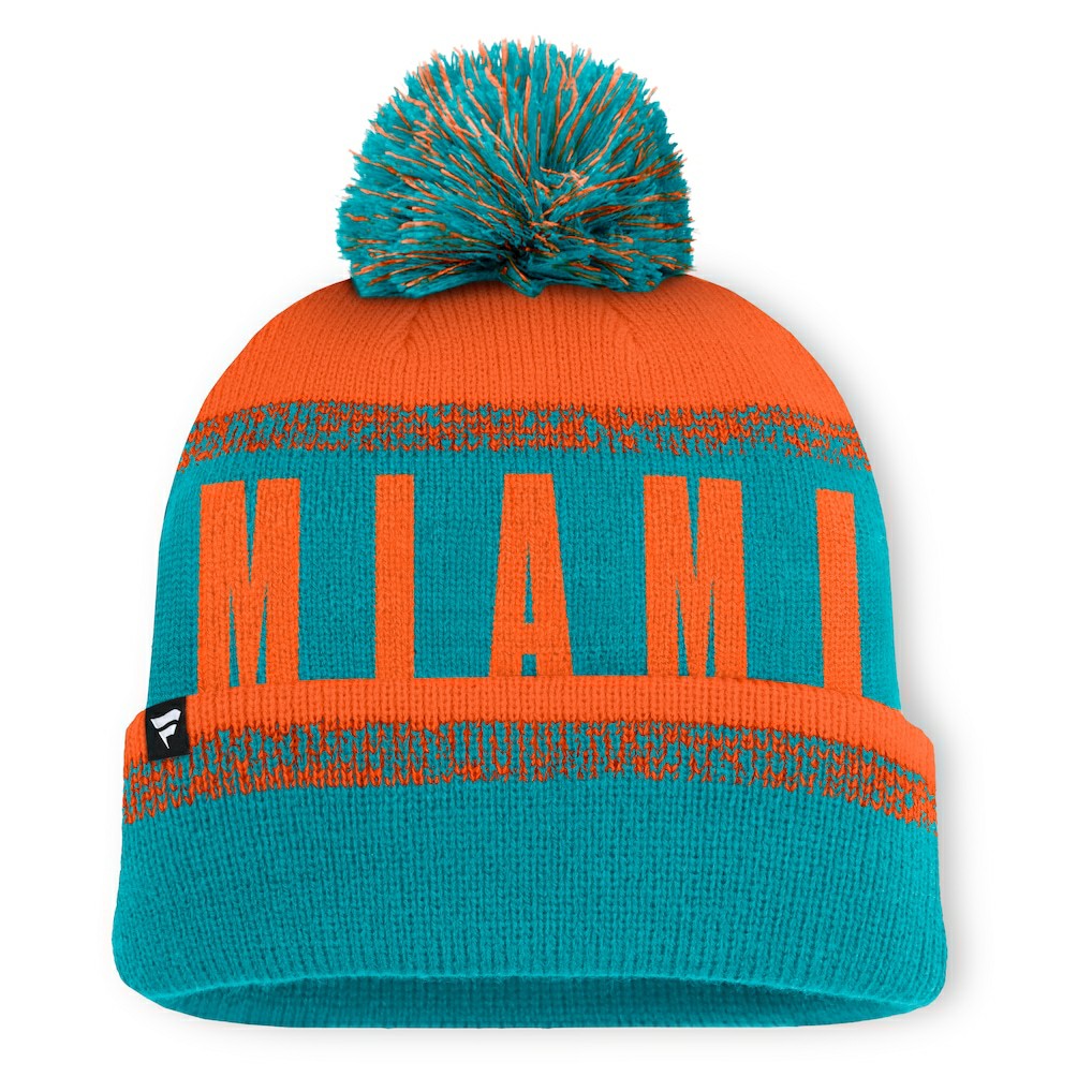 Miami Dolphins Play Action Cuffed Knit Hat with Pom - Aqua/Orange - Fanatics