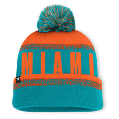 Miami Dolphins Play Action Cuffed Knit Hat with Pom - Aqua/Orange - Fanatics
