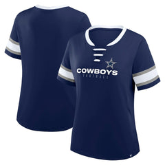 Dallas Cowboys Women's Redzone Draw Play Athena Lace-Up T-Shirt - Navy - Fanatics