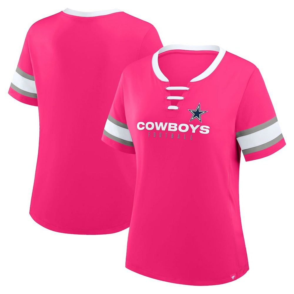 Dallas Cowboys Women's Redzone Draw Play Athena Lace-Up T-Shirt - Pink - Fanatics