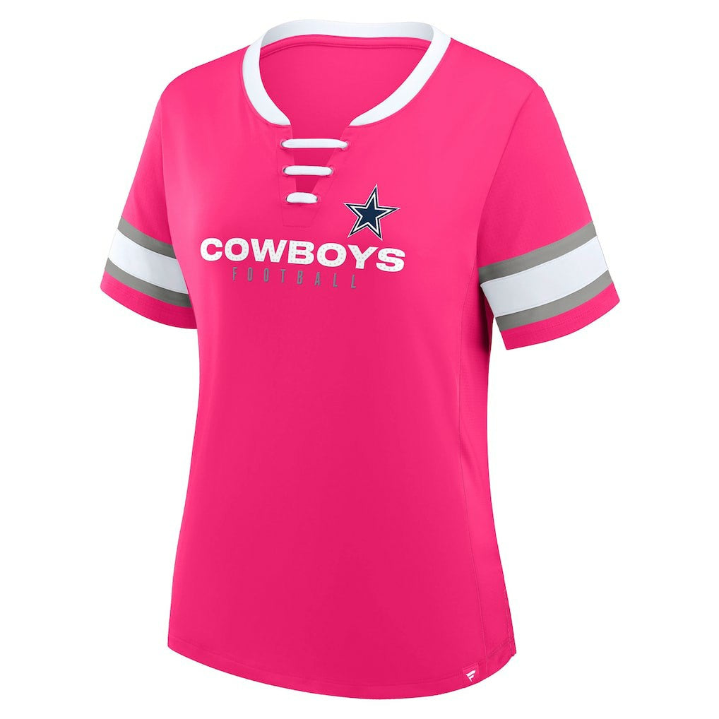 Dallas Cowboys Women's Redzone Draw Play Athena Lace-Up T-Shirt - Pink - Fanatics