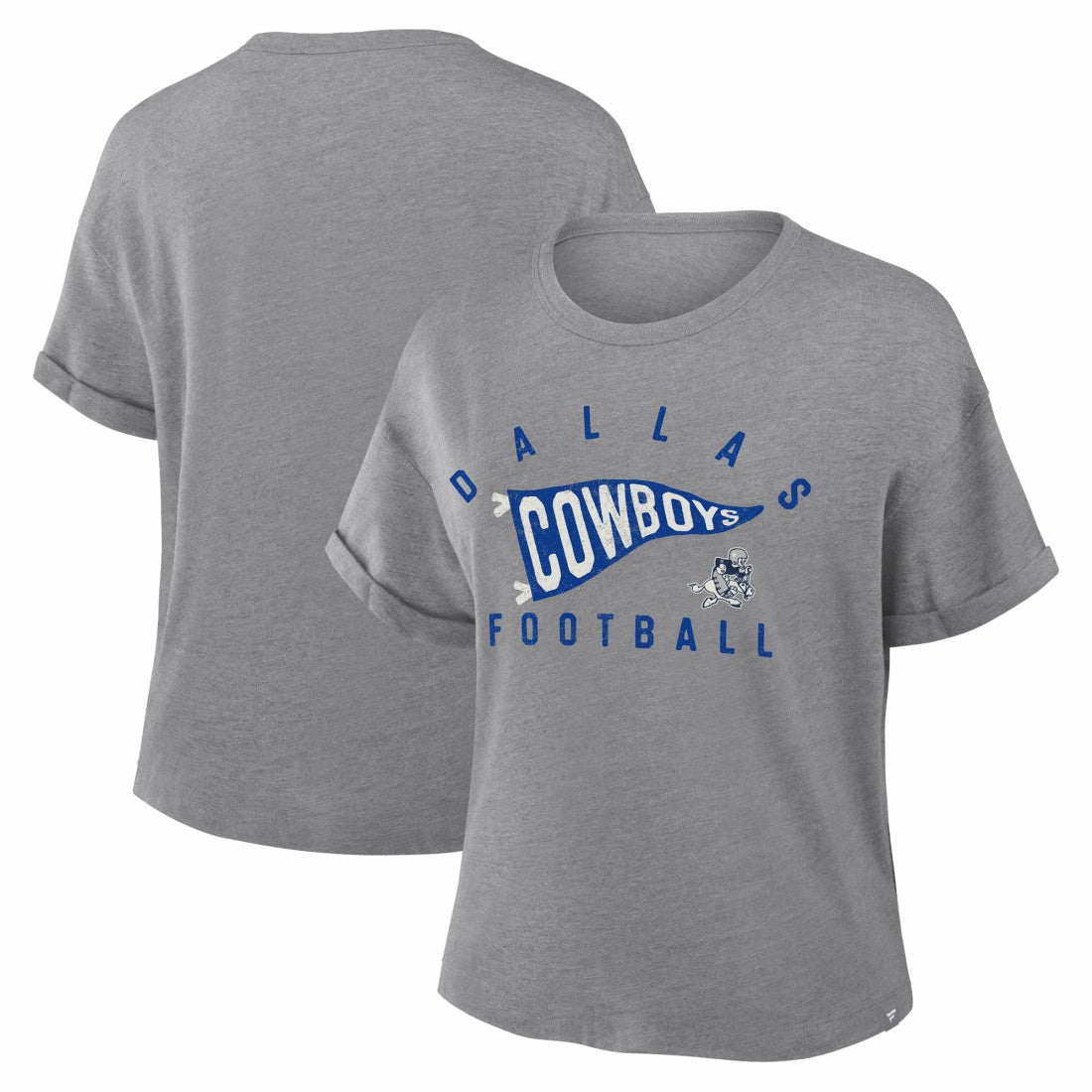 Dallas Cowboys Women's Pennant Wave Tribute Tri-Blend Boxy T-Shirt - Heather Gray - Fanatics