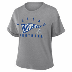 Dallas Cowboys Women's Pennant Wave Tribute Tri-Blend Boxy T-Shirt - Heather Gray - Fanatics