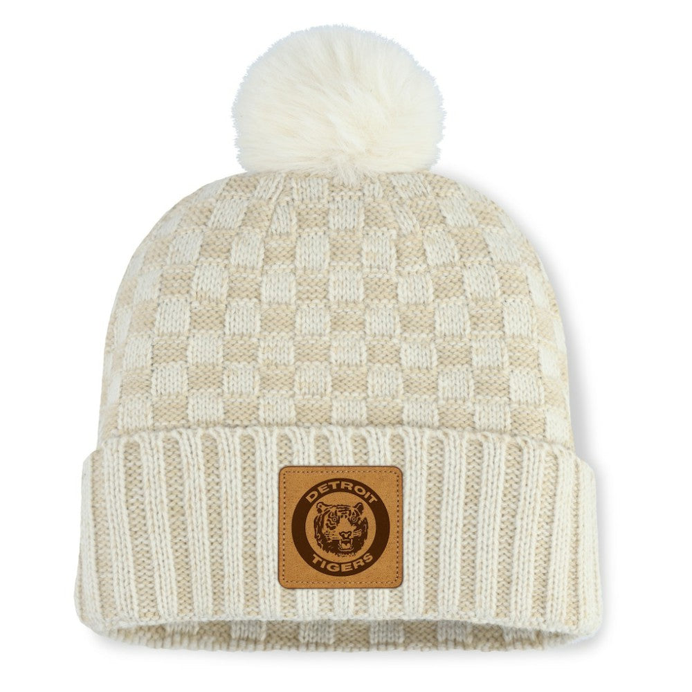 Detroit Tigers Fanatics Women's Matchstick Cuffed Knit Hat with Pom- Natural Sale
