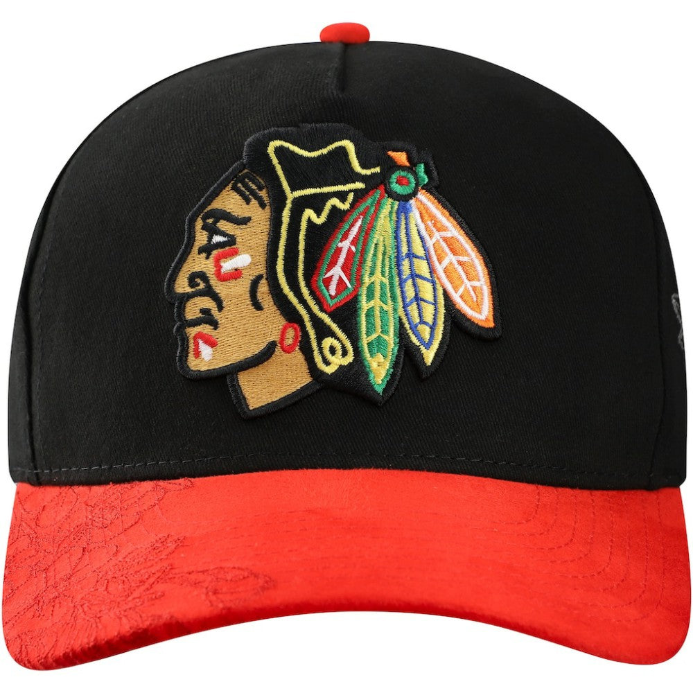 Chicago Blackhawks Mitchell & Ness May Flowers Pro Crown Adjustable Hat - Black/Red | NHL near me