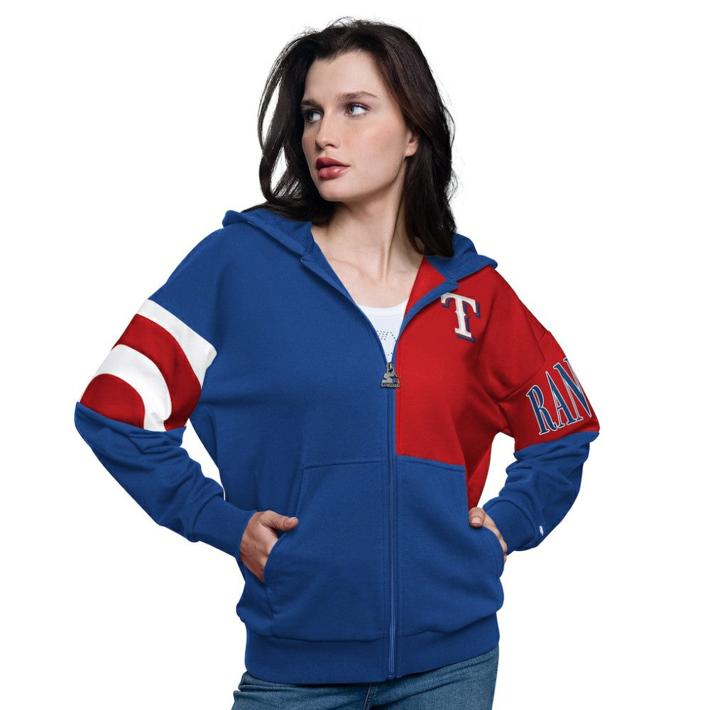 Texas Rangers Starter Women's Curve Ball Full Zip Hoodie Sweatshirt Outlet