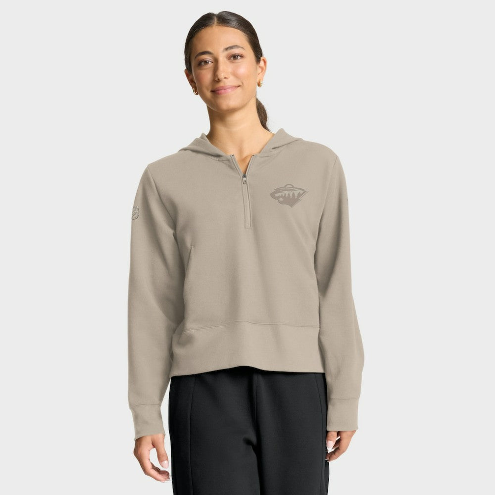 Minnesota Wild Fanatics Women's Authentic Pro Road Tri-Blend Quarter-Zip Hoodie - Tan | Fanatics discount