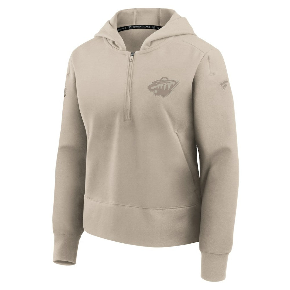 Minnesota Wild Fanatics Women's Authentic Pro Road Tri-Blend Quarter-Zip Hoodie - Tan | Fanatics discount