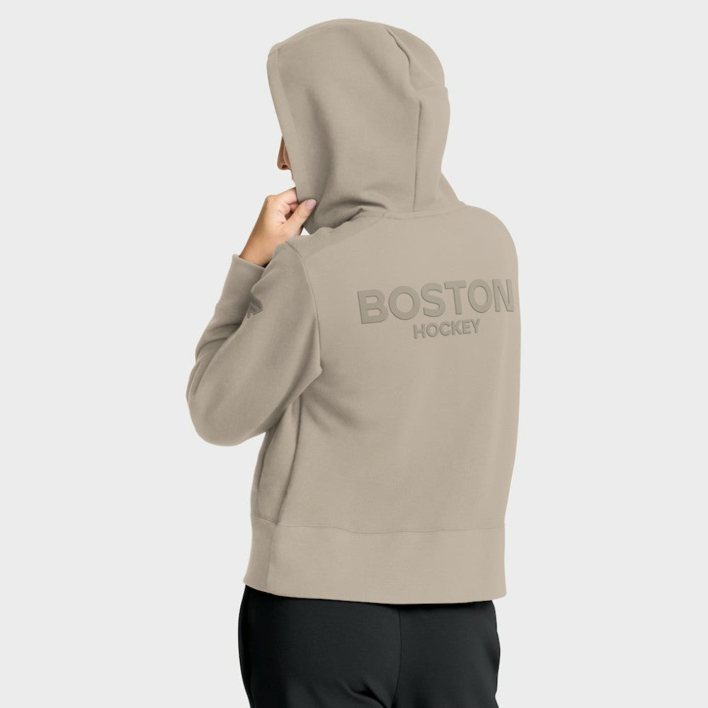 Boston Bruins Fanatics Women's Authentic Pro Road Tri-Blend Quarter-Zip Hoodie - Tan | Fanatics Lifestyle