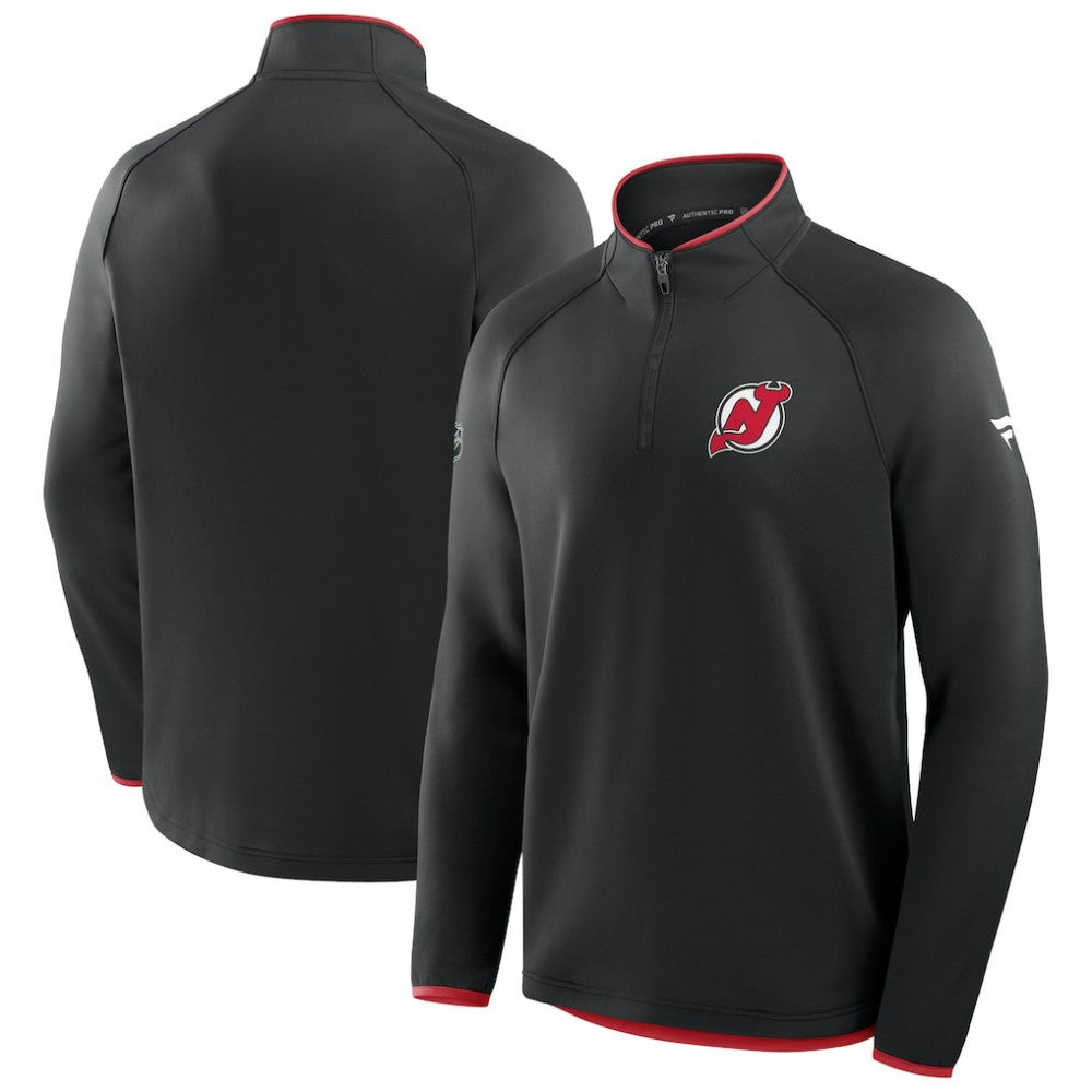 New Jersey Devils Fanatics Authentic Pro Rink Raglan Quarter-Zip Pullover - Black | Fanatics Lifestyle