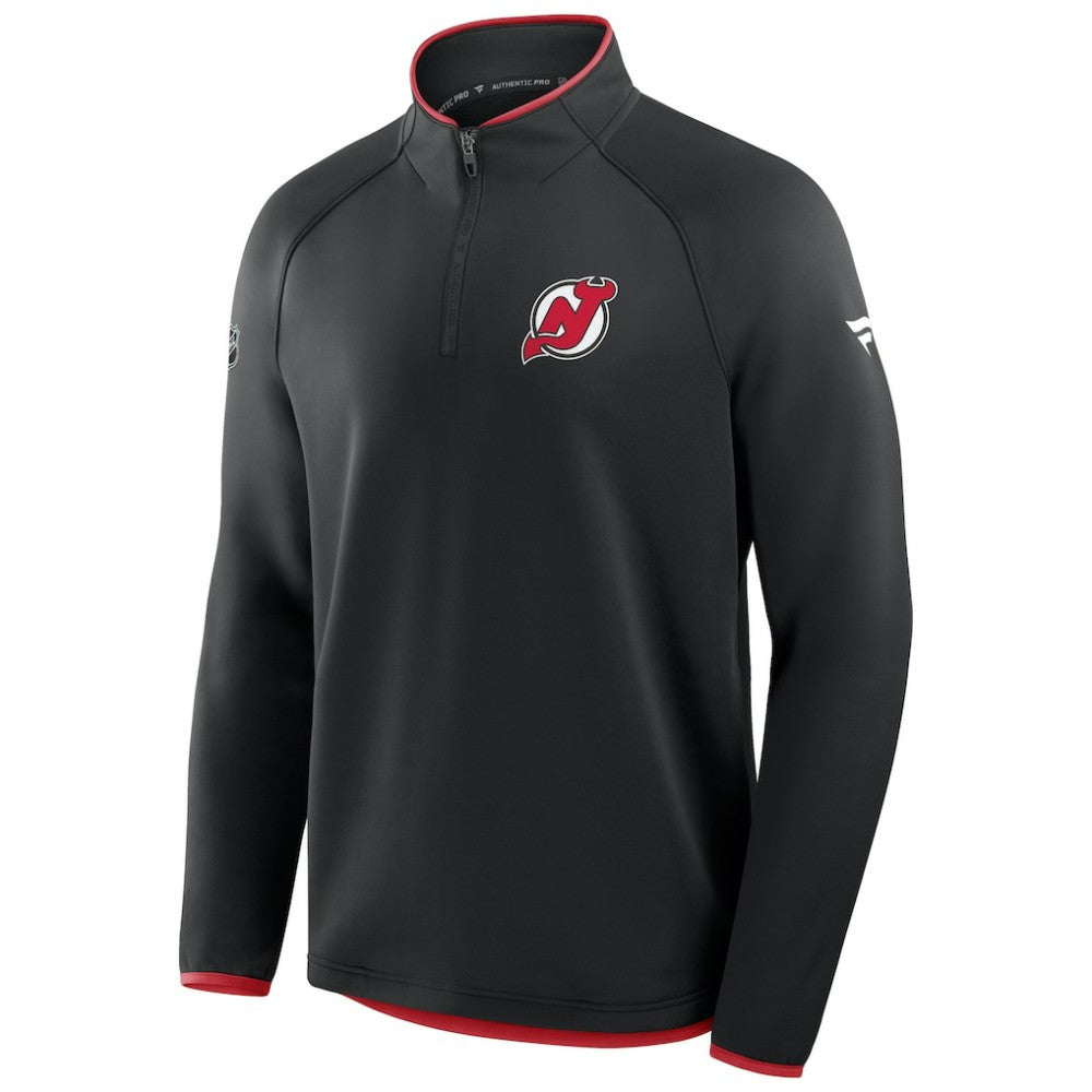 New Jersey Devils Fanatics Authentic Pro Rink Raglan Quarter-Zip Pullover - Black | Fanatics Lifestyle