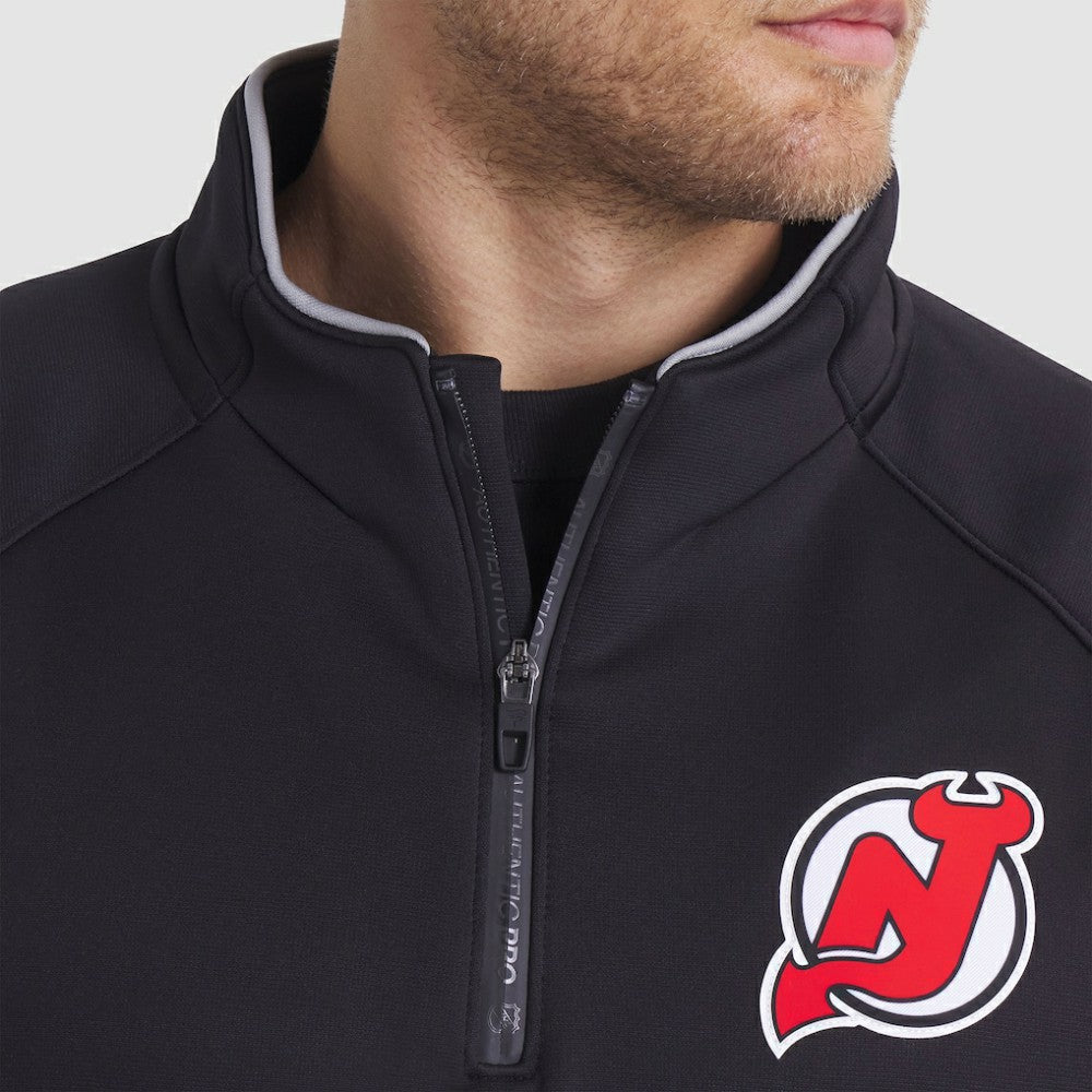 New Jersey Devils Fanatics Authentic Pro Rink Raglan Quarter-Zip Pullover - Black | Fanatics Lifestyle