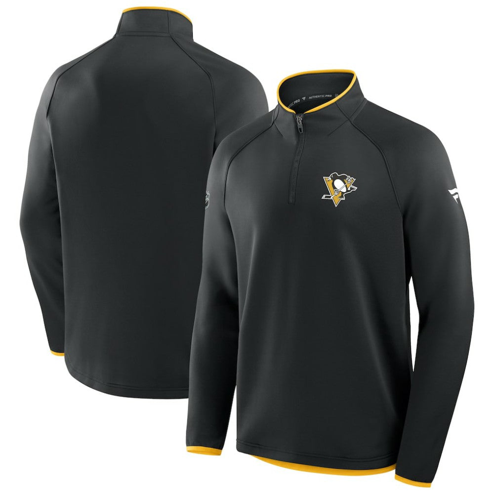 Pittsburgh Penguins Fanatics Authentic Pro Rink Raglan Quarter-Zip Pullover - Black | Fanatics sale