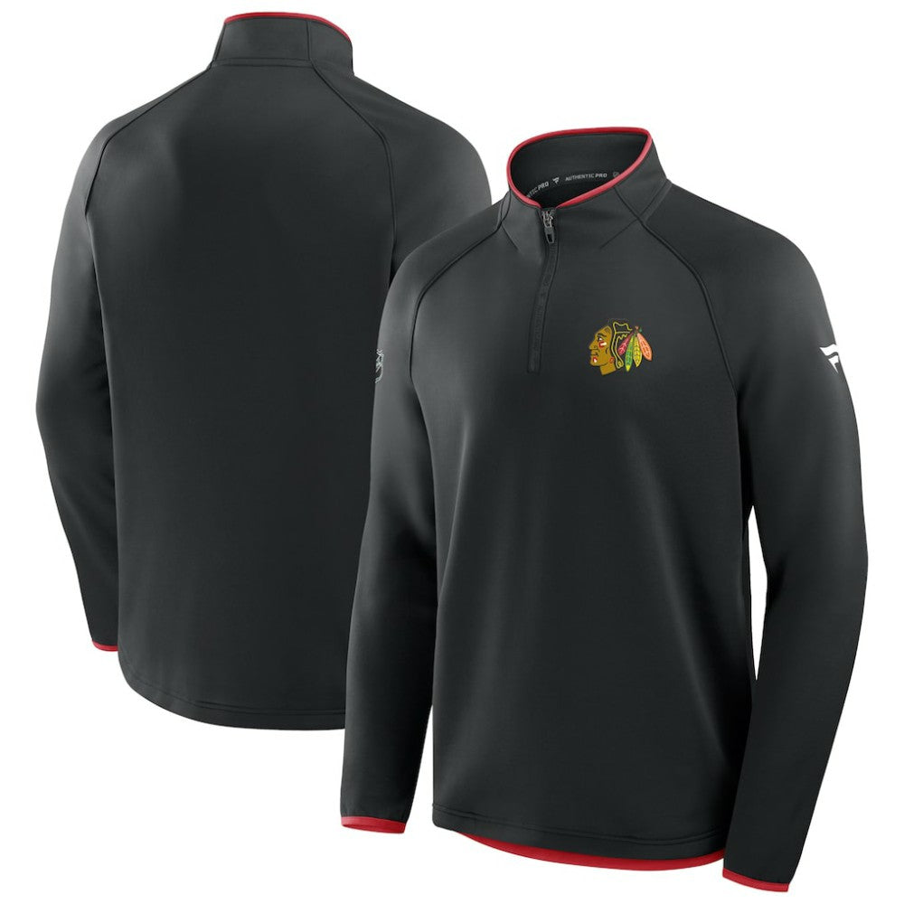 Chicago Blackhawks Fanatics Authentic Pro Rink Raglan Quarter-Zip Pullover - Black | Fanatics on sale