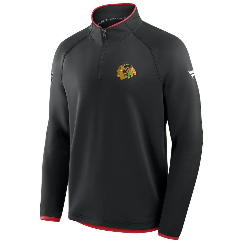 Chicago Blackhawks Fanatics Authentic Pro Rink Raglan Quarter-Zip Pullover - Black | Fanatics on sale