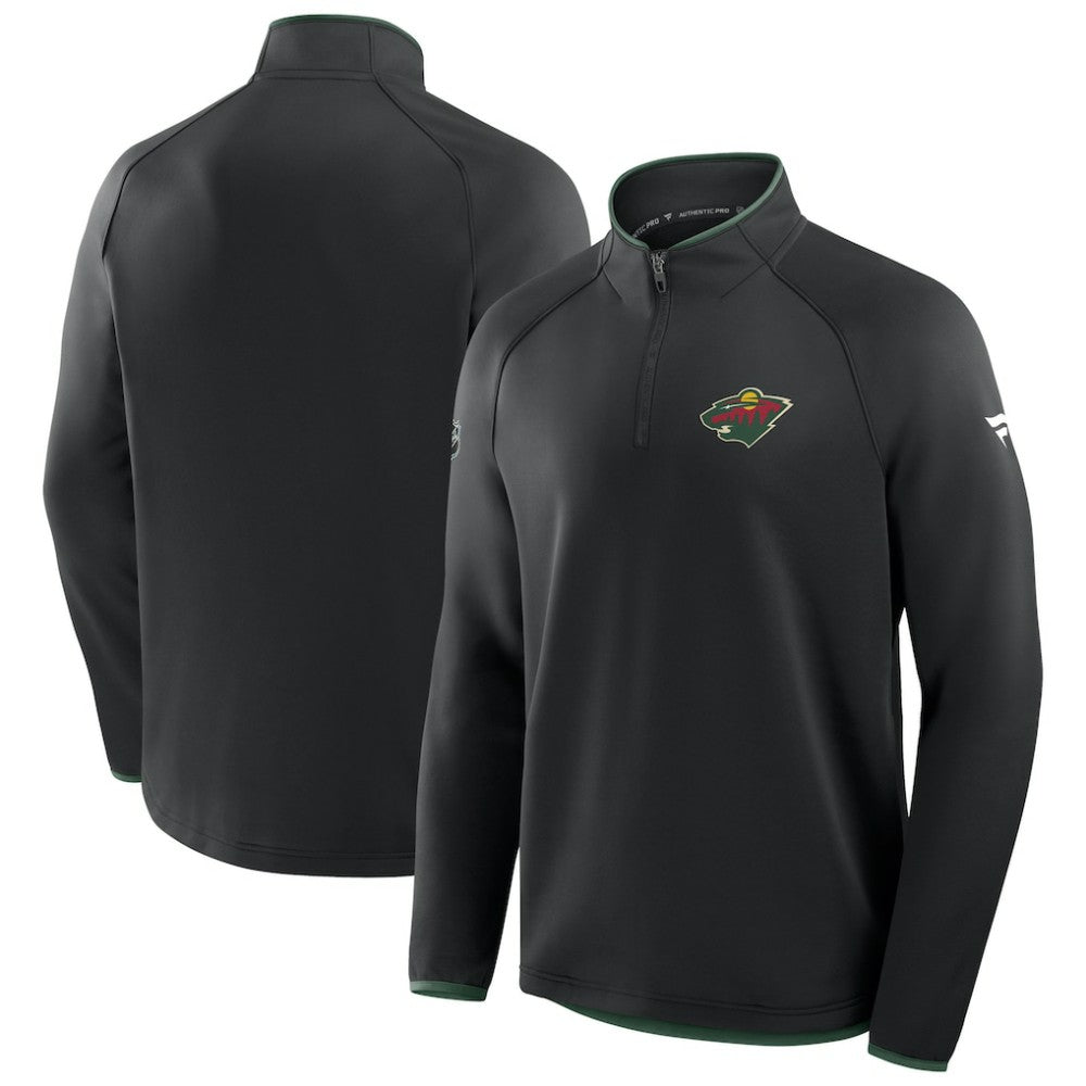 Minnesota Wild Fanatics Authentic Pro Rink Raglan Quarter-Zip Pullover - Black | Fanatics sale