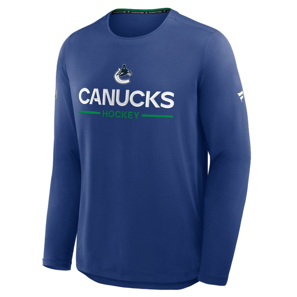 Vancouver Canucks Fanatics Authentic Pro Rink Tech Long Sleeve T-Shirt - Blue | Fanatics discount