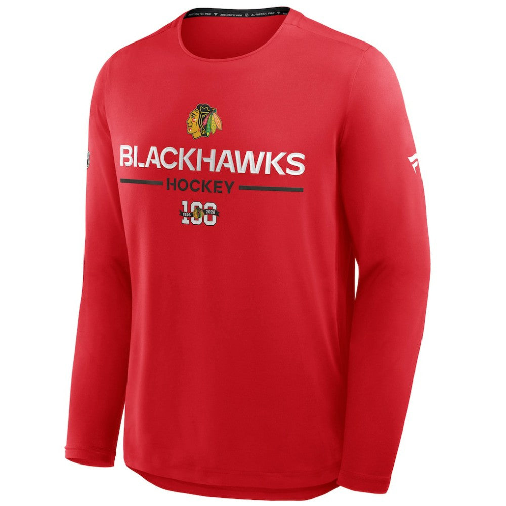 Chicago Blackhawks Fanatics Authentic Pro Centennial Rink Tech Long Sleeve T-Shirt - Red | Fanatics on sale