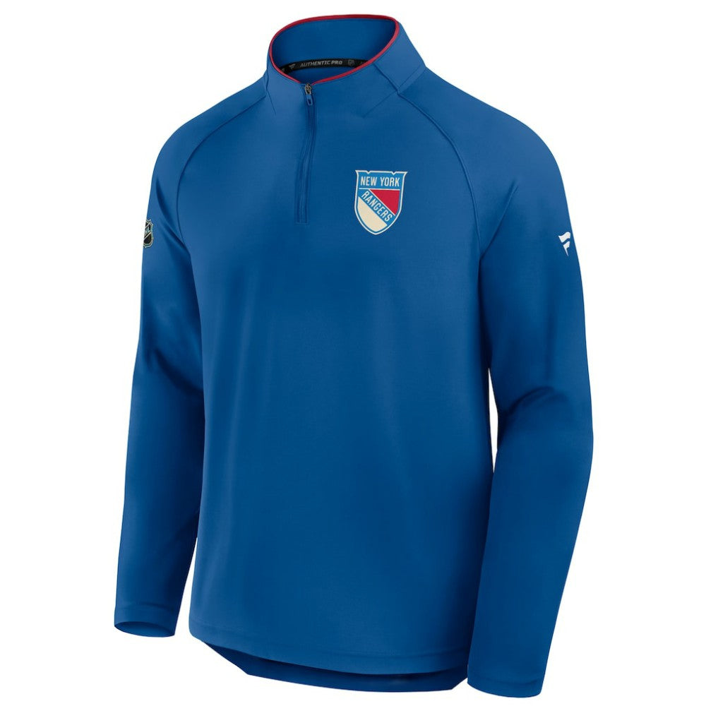 New York Rangers Fanatics Authentic Pro Rink Training Centennial Raglan Quarter-Zip Pullover - Blue | Fanatics discount