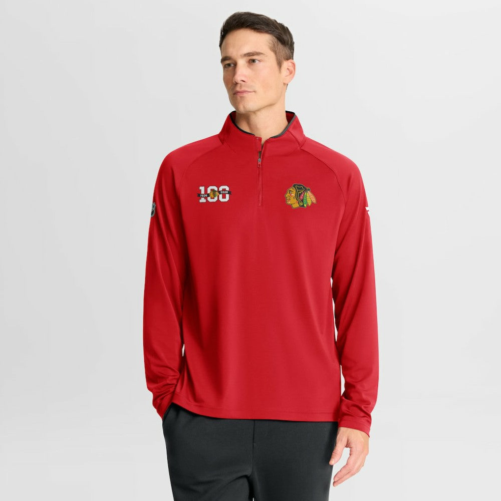 Chicago Blackhawks Fanatics Authentic Pro Rink Training Centennial Raglan Quarter-Zip Pullover - Red | Fanatics discount