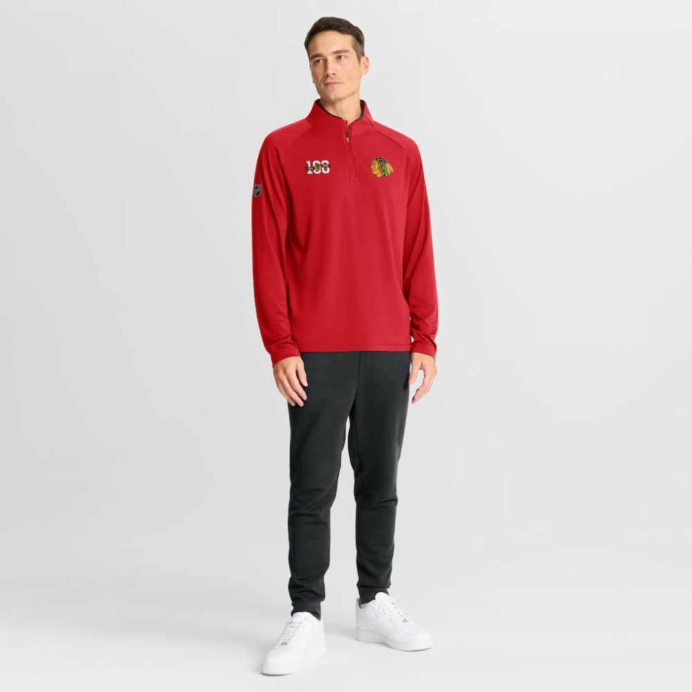 Chicago Blackhawks Fanatics Authentic Pro Rink Training Centennial Raglan Quarter-Zip Pullover - Red | Fanatics discount