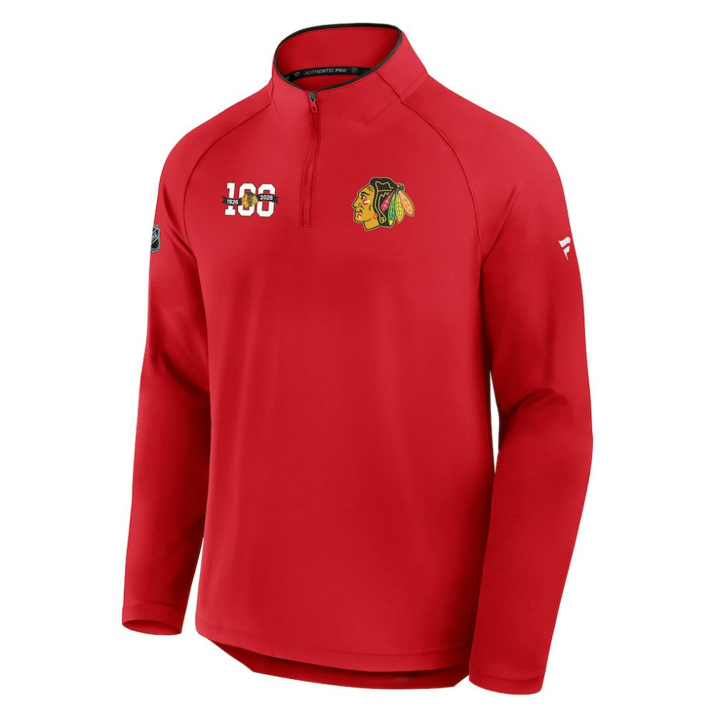 Chicago Blackhawks Fanatics Authentic Pro Rink Training Centennial Raglan Quarter-Zip Pullover - Red | Fanatics discount