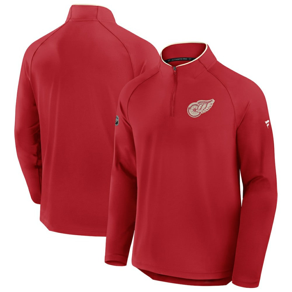 Detroit Red Wings Fanatics Authentic Pro Rink Training Centennial Raglan Quarter-Zip Pullover - Red | Fanatics Lifestyle