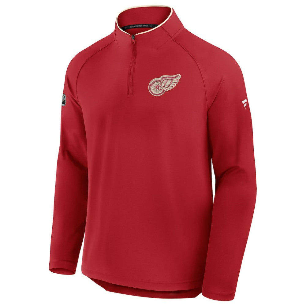 Detroit Red Wings Fanatics Authentic Pro Rink Training Centennial Raglan Quarter-Zip Pullover - Red | Fanatics Lifestyle