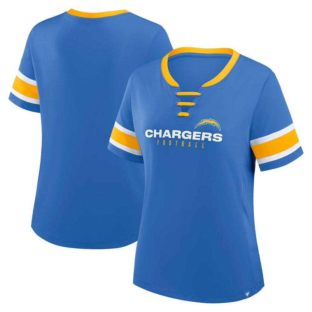 Los Angeles Chargers Women's Redzone Draw Play Athena Lace-Up T-Shirt - Powder Blue - Fanatics