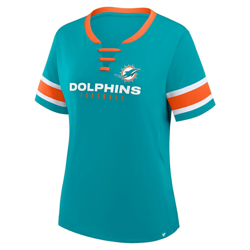 Miami Dolphins Women's Redzone Draw Play Athena Lace-Up T-Shirt - Aqua - Fanatics